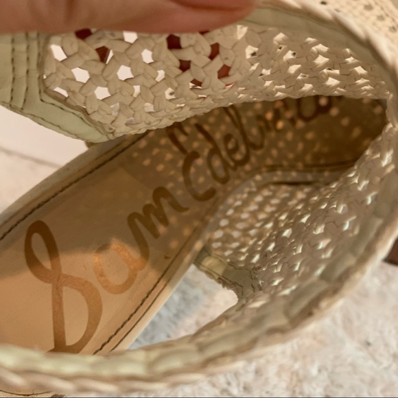 Sam Edelman Ivory heel sandal size 8, basket weave leather upper. Chunky heel - Picture 10 of 11